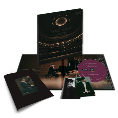 cofanetto con CD, cartoline speciali, booklet, box esterno di confezione brossurato delle musiche Variazioni Goldberg di Bach interpretate da Yunchan Lim