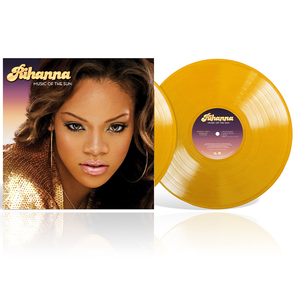 il primo iconico album in studio di Rihanna per cui ebbe un enorme successo e si intitola Music of The sun, in questa versione è realizzato in esclusiva per Universal Music Shop su un doppio vinile colorato giallo ocra giallo ora e contiene le famosissime hit che hanno portato la cantante alla fame come Pon de Replay
