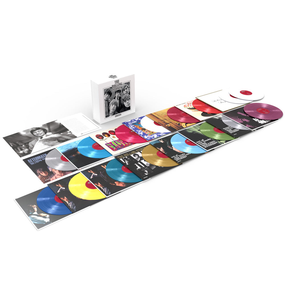 la discografia dei rolling stones in un maxi cofanetto composto da 16 vinili colorati ognuno con un album in studio della band rock'n'roll inglese più famosa di sempre
