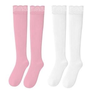 logo | Set calze alte con bordo in pizzo