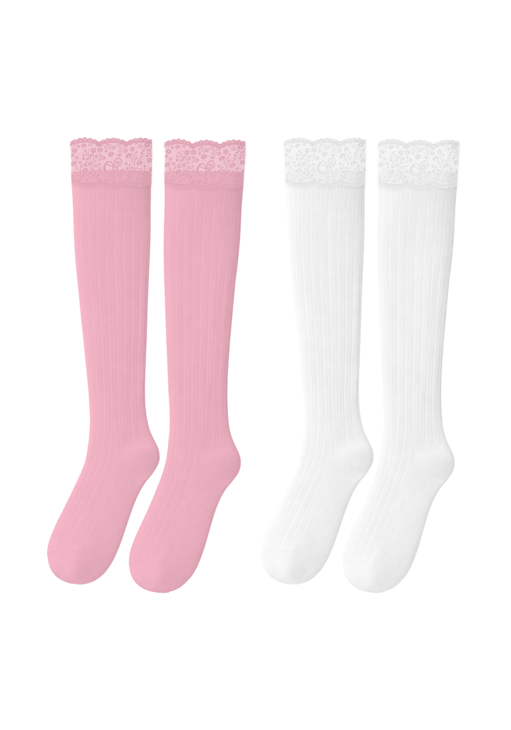 logo | Set calze alte con bordo in pizzo