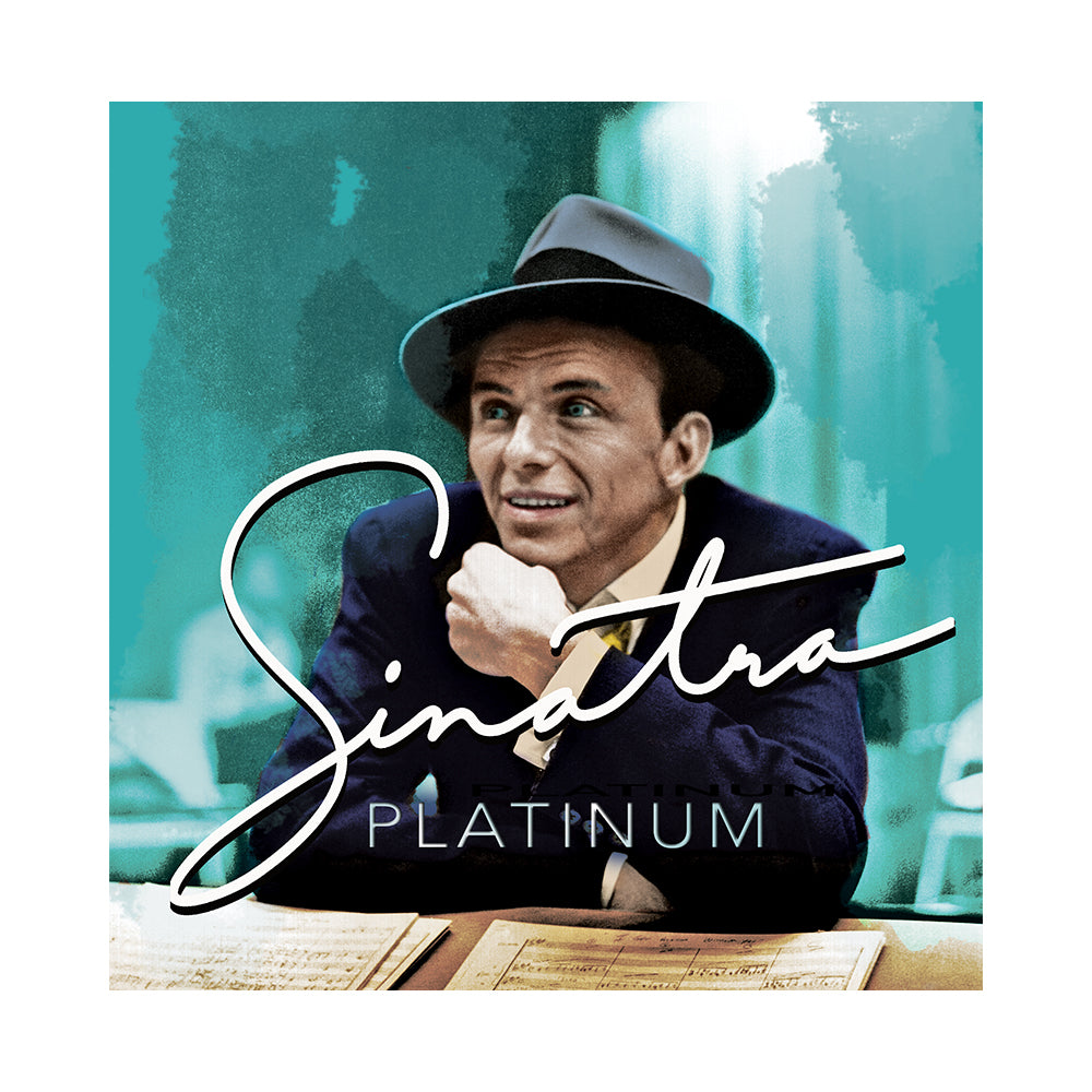 copertina di Platinum box 4 vinili di Frank Sinatra con immagine di lui in primo piano in una posa iconica