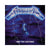 copertina iconica ride rhe lightning dei metallica scritta argento spessa immagine con fulmini e saette su sfondo blu e sedia eletrettica al centro