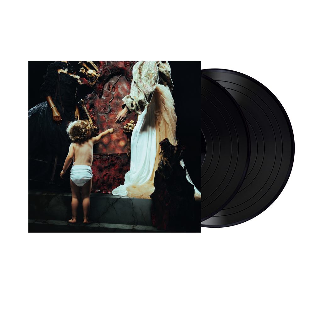Vinyl records with a cover featuring a child and angelic figure on a white background