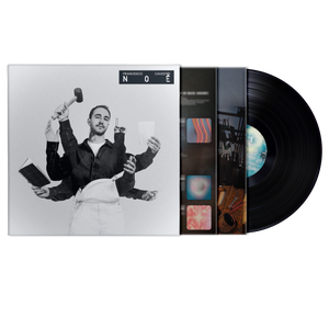 LP Vinile Noè album di Francesco Cavestri co copertina in bianco e nero e disco nero in vista e busta interna personalizzata