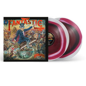 doppio vinile LP colorato bordeaux, bianco e rosa con effetto spirale di Captain Fantastic and the Brown Dirt Cowboy di Elton John, ogni vinile è unico e particolare dell'album