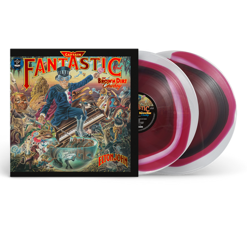 doppio vinile LP colorato bordeaux, bianco e rosa con effetto spirale di Captain Fantastic and the Brown Dirt Cowboy di Elton John, ogni vinile è unico e particolare dell'album