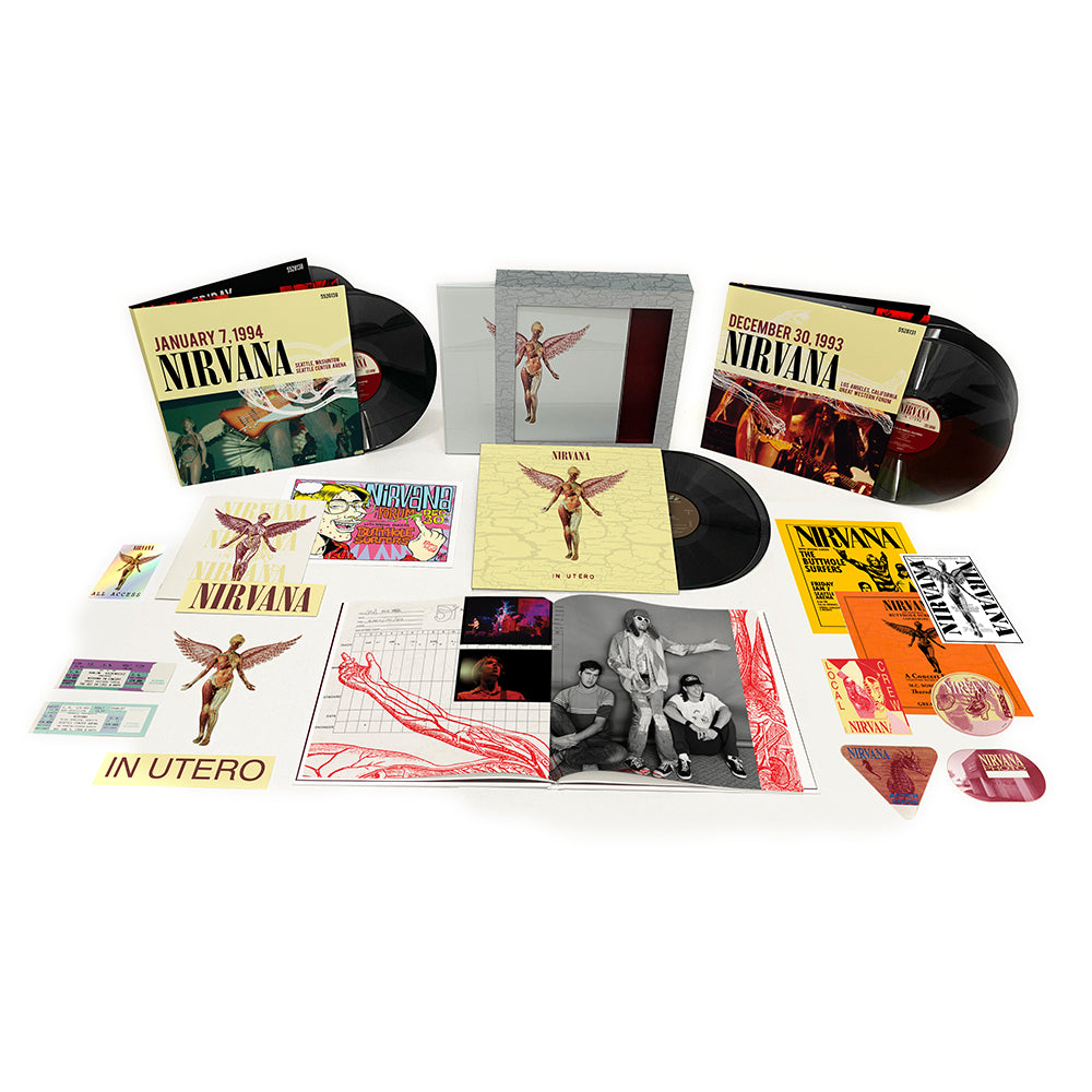 il contenuto del super deluxe box di 8 lp ristampa in occasione del 30esimo anniversario di in utero dei nirvana