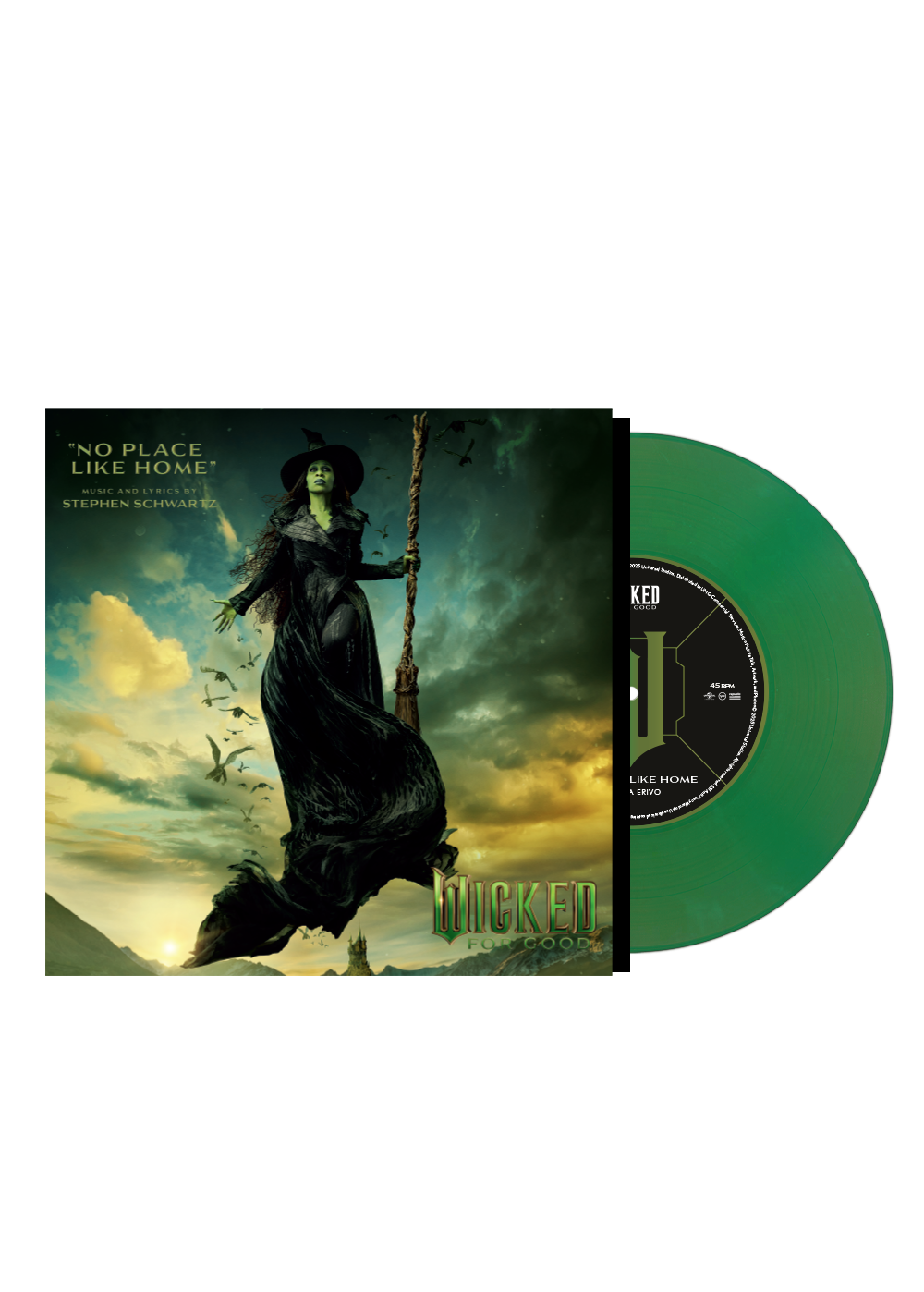 Vinyl record with cover featuring a witch on a broomstick against a colorful sky.