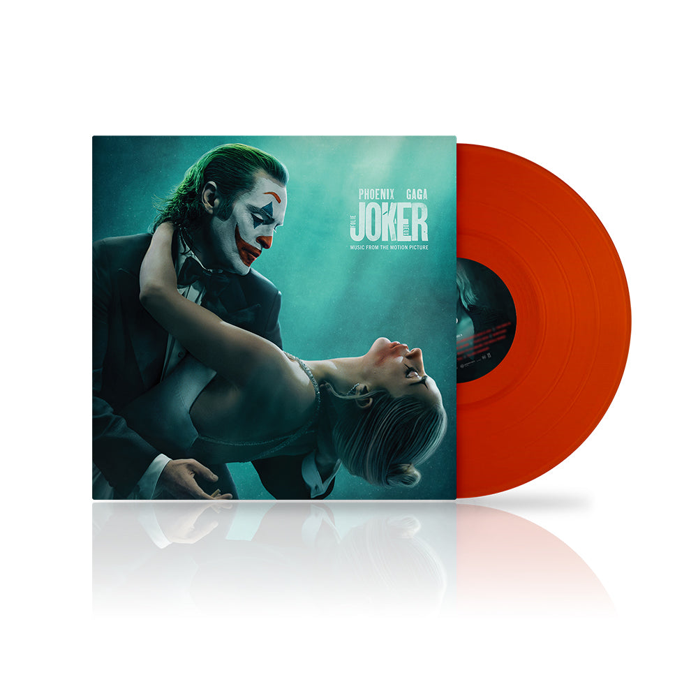 vinile LP colorato rosso pieno con musica tratta dal film al cinema joker 2 Folie à Deux colonna sonora del nuovo film evento con lady gaga e phoenix in copertina che si abbracciano e ballano