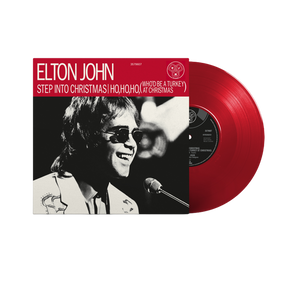 vinile rosso 10 pollici piccolo colorato con copertina bauletto foto in bianco e nero di elton john  da giovane album canzoni natalizie