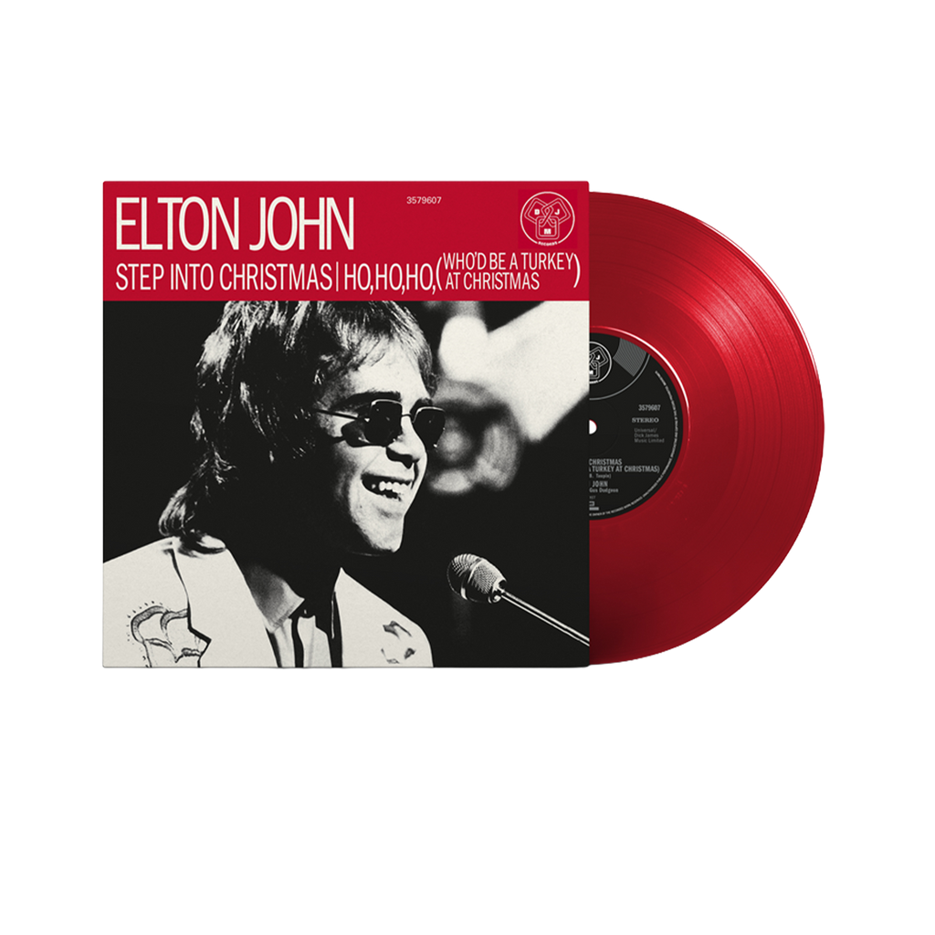 vinile rosso 10 pollici piccolo colorato con copertina bauletto foto in bianco e nero di elton john  da giovane album canzoni natalizie