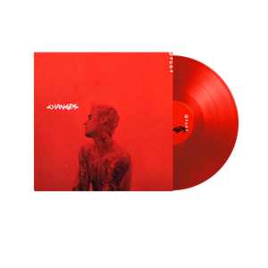 LP vinile rosso colorato changes album musicale di justin bieber del 2020 con coeprtina rossa con foto dell'artista a petto nudo