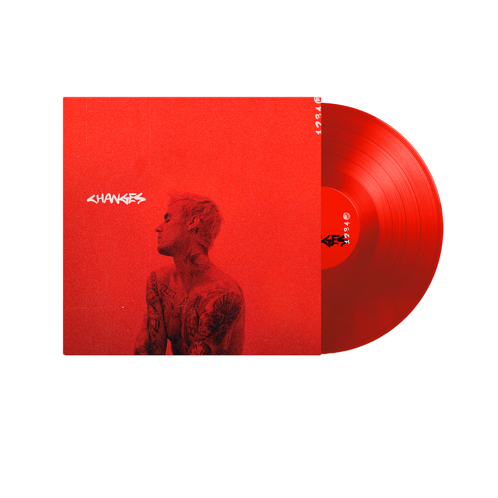 LP vinile rosso colorato changes album musicale di justin bieber del 2020 con coeprtina rossa con foto dell'artista a petto nudo