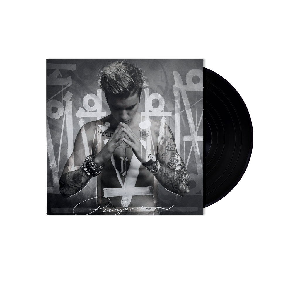 vinile LP nero di justin bieber album Purpose che contiene il brano What Do You Mean?, sorry e love yourself uscito nel 2015