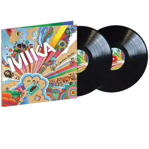 mock up doppio vinile nero con 2 dischi e copertina colorata del primo album musicale di mika life in cartoon motion