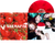 vinile colorato rosso delle sserafim, kpop girl band con copertina con pomodori rossi e busta interna personalizzata con foto delle cantanti scattata da sotto e LP in vinile rosso con effetto marmorizzato