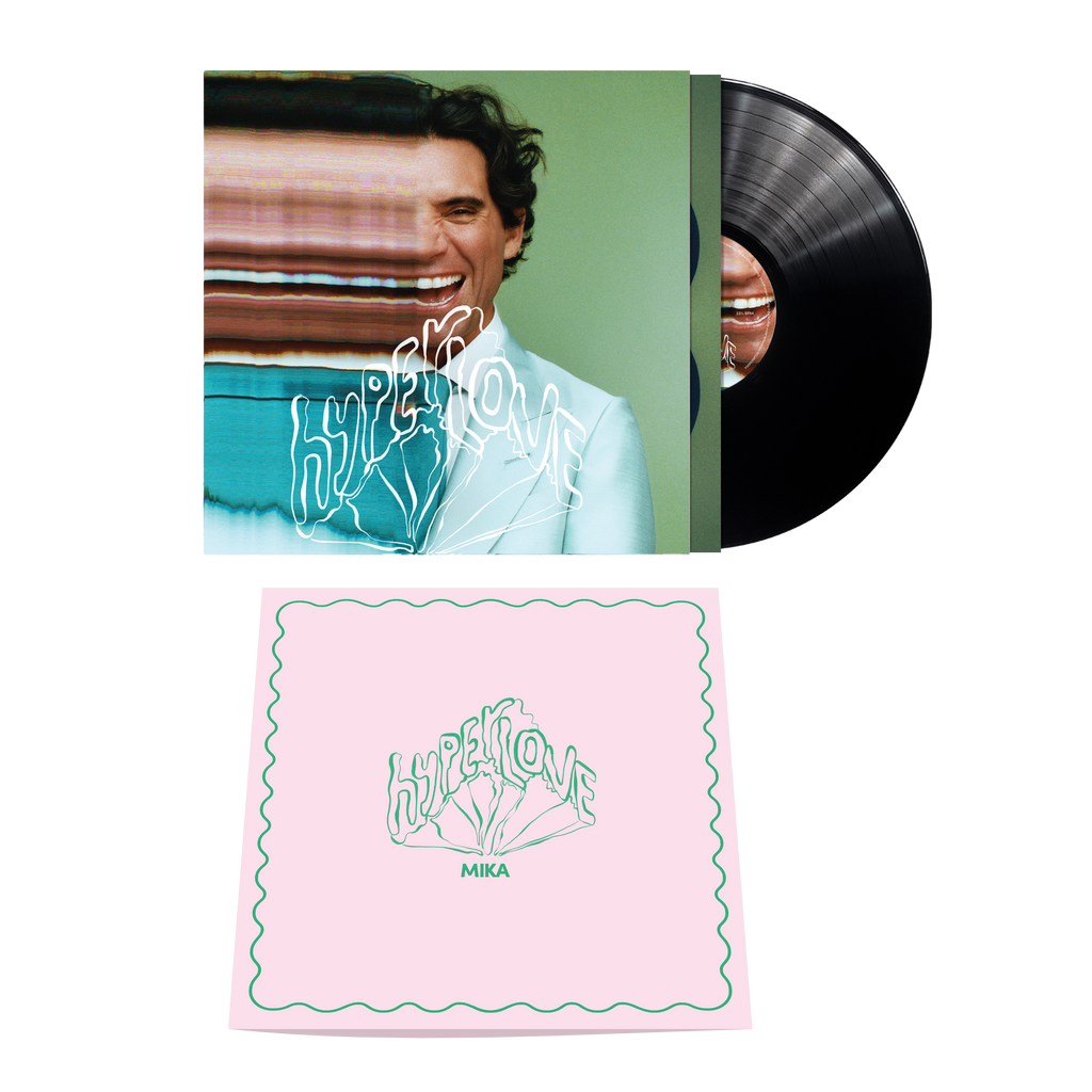 LP in vinile nero nuovo album di mika hyperlove con card dei crediti e busta personalizzata con copertina con foto del cantante sullo store online ufficiale di mikaper la musica i vinili i cd e il merch ufficiale