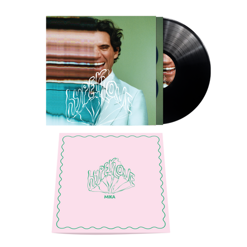 LP in vinile nero nuovo album di mika hyperlove con card dei crediti e busta personalizzata con copertina con foto del cantante sullo store online ufficiale di mikaper la musica i vinili i cd e il merch ufficiale