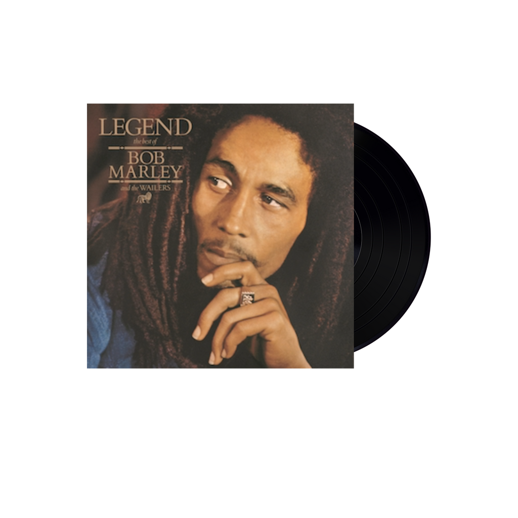 vinile LP L'antologia definitiva di Bob Marley The Wailers. Contiene 13 brani con tutti i maggiori successi con copertina con foto di bob marley in primo piano con mano appoggiata sulla bocca
