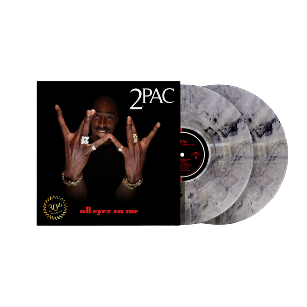 2Pac All Eyez On Me 30th Anniversary Edition doppio vinile LP marble grigio e nero con copertina iconica dell artista e due dischi colorati in evidenza
