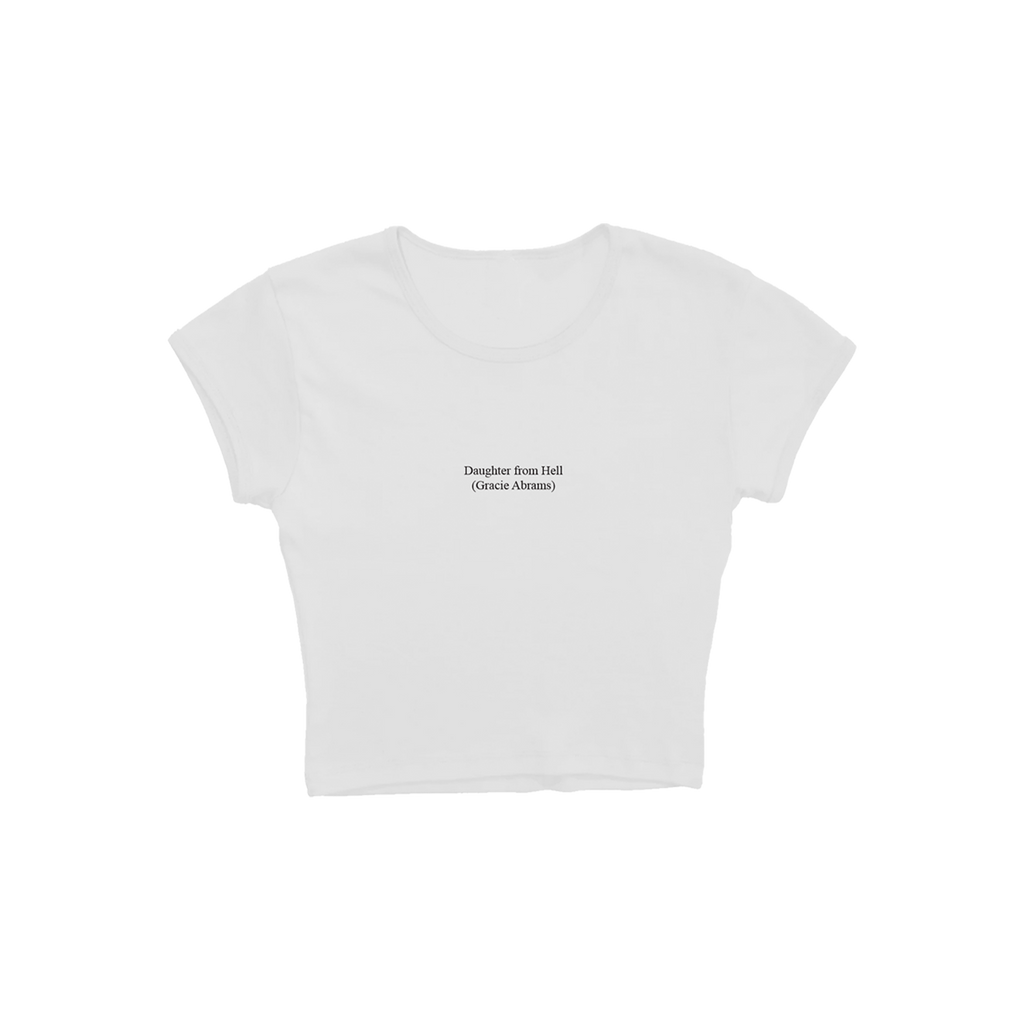 Daughter from Hell | T-shirt baby crop bianca con testo