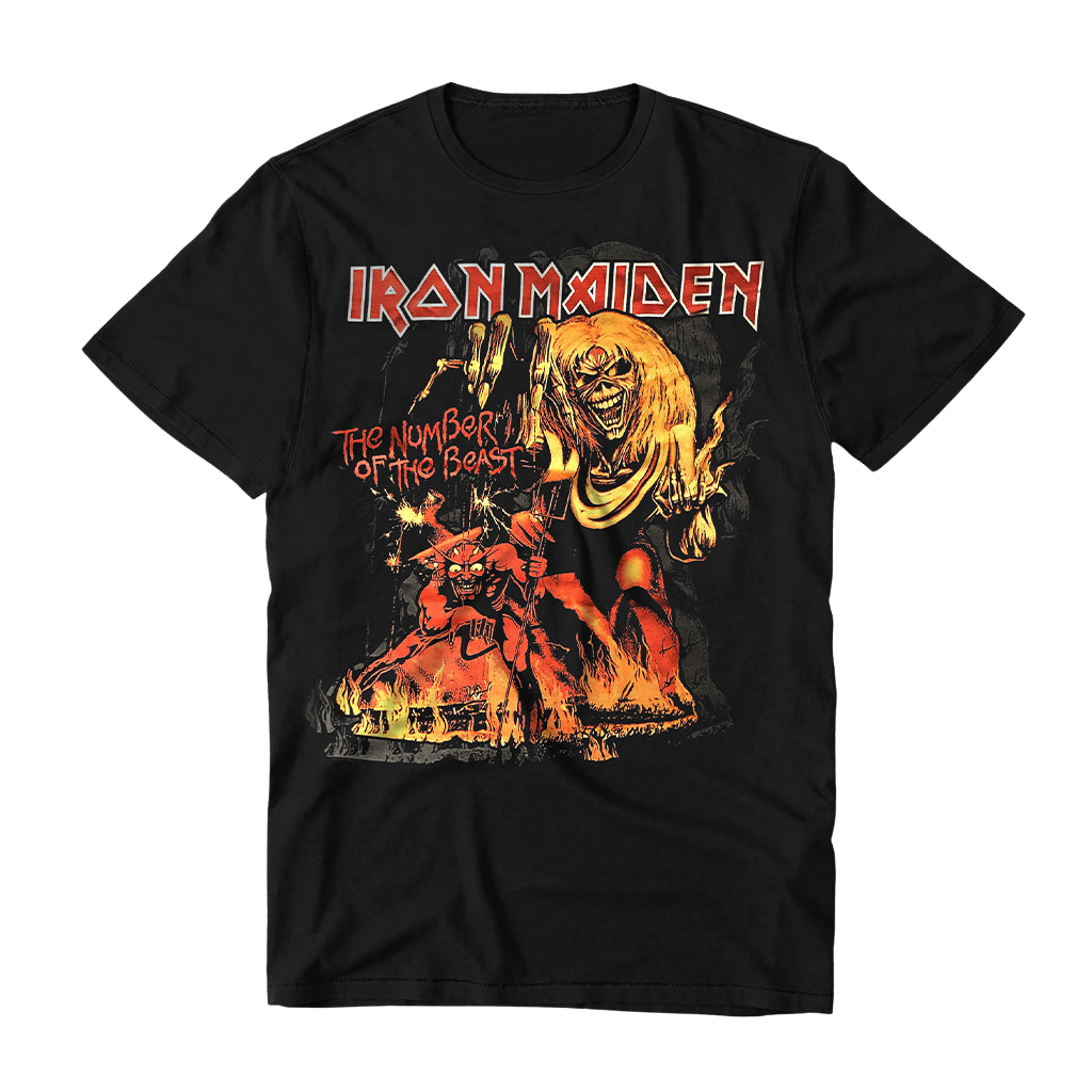 Iron Maiden T-Shirt Ufficiale The Number Of The Beast - Run To The Hills, Cotone Morbido, Taglia Large, Colore Nero