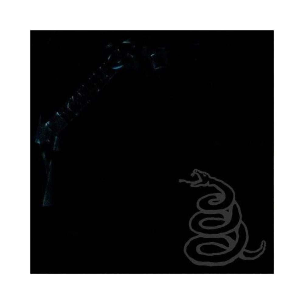 la copertina nera dell'album metallica aka the black album con sepente traslucido e nome della band
